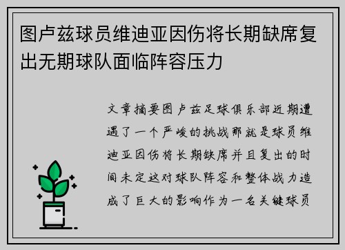 图卢兹球员维迪亚因伤将长期缺席复出无期球队面临阵容压力